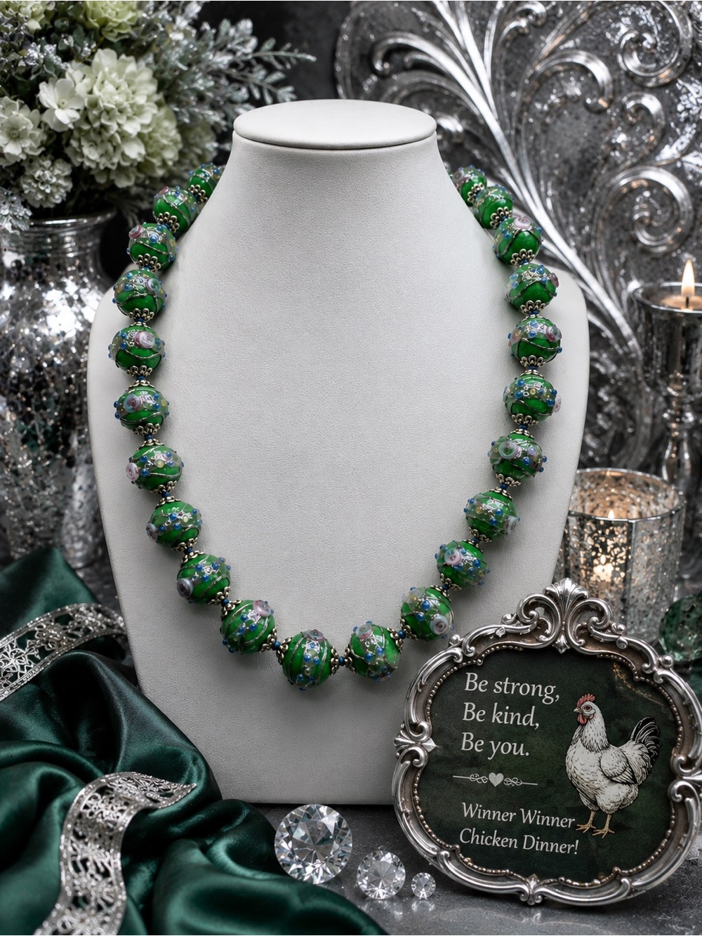 #7 FLASH GREEN SILVER WEDDING CAKE HANDKNOTTED 20 inch Aprilsplace